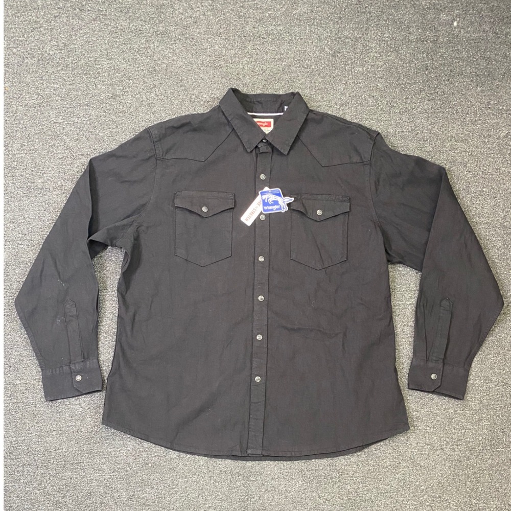 Wrangler Pearl Snap Western Shirt Black Mens XL Long Sleeve Ranch 75 Years NEW